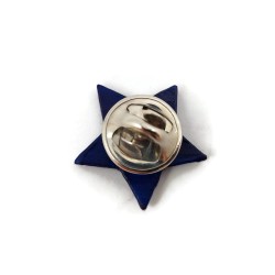 Eco-friendly pin badge in the form of dark blue star with sky blue doodles