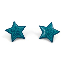 Turquoise blue star ear chips with aqua green doodles