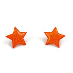 Orange stars with light orange doodles ear studs