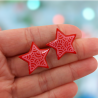 Red stars with pink doodles ear studs