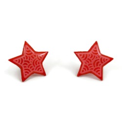 Red stars with pink doodles ear studs
