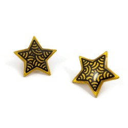 Eco-friendly golden stars with black doodles ear studs