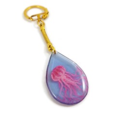 Porte-clé en forme de goutte d'eau avec une méduse rose