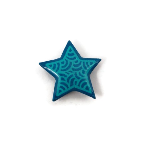 Magnet éco-responsable en forme d'étoile bleue turquoise aux volutes vertes d'eau
