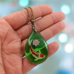 Koi fish and water lily necklace