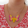 Yellow and pink Rosy Maple moth necklace