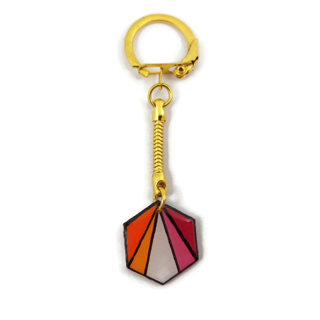 Porte-clé hexagone aux couleurs du drapeau lesbien