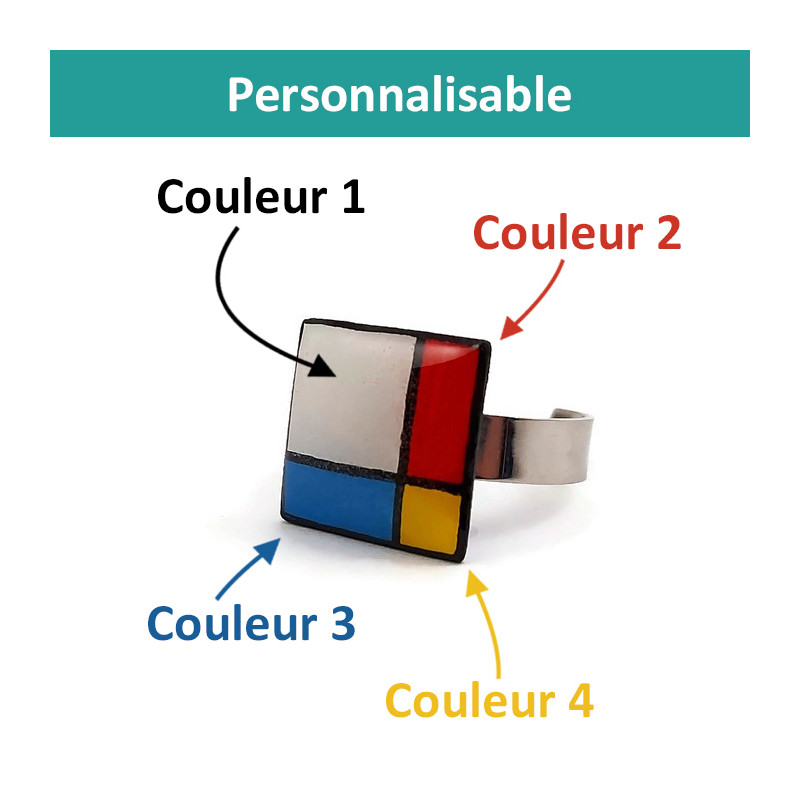 Bague carrée personnalisable (4 couleurs au choix)