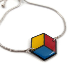 Hexagonal bracelet with pansexuality colors (blue, pink, and yellow)