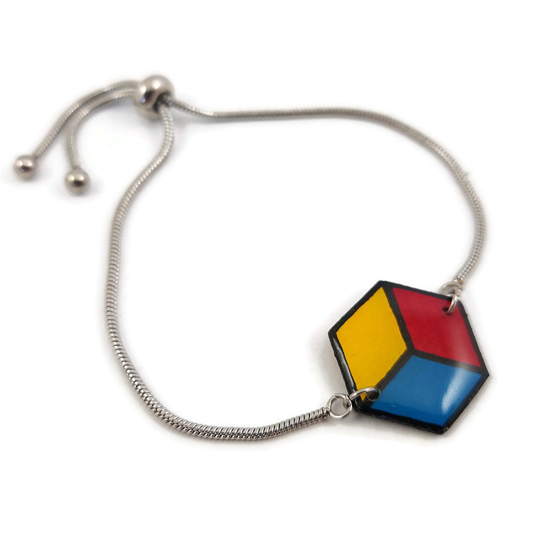 Bracelet hexagonal aux couleur de la pansexualité (rose, jaune, et bleu)