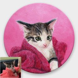 Portrait de votre animal de compagnie réalisé à la peinture acrylique sur toile ronde