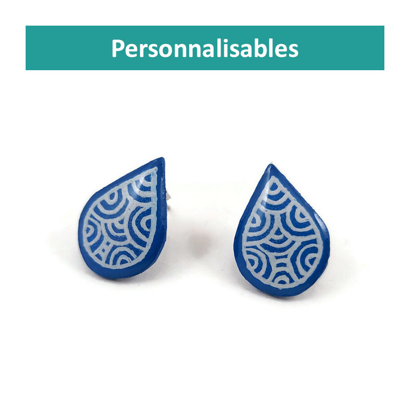 Customizable droplets ear chips with white doodles