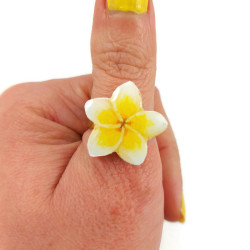 White and yellow frangipani flower ring