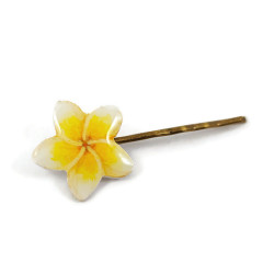 White and yellow Frangipani flower hair pin