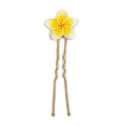 White and yellow Frangipani flower bun pin
