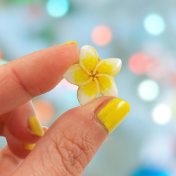 White and yellow Frangipani flower pin badge