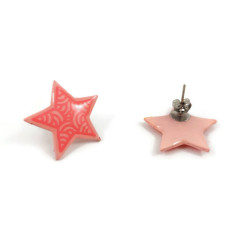 Pastel pink stars ear chips with candy pink doodles