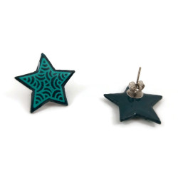Dark green stars ear chips with emerald doodles