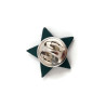 Dark green star pin badge with emerald doodles