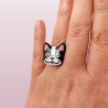 Black and white frenchie dog head adjustable ring
