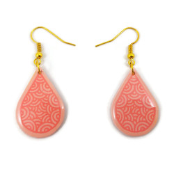 Pastel pink teardrops dangle earrings with candy pink doodles