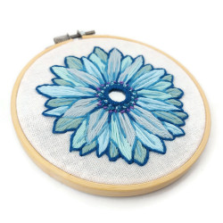 Blue gerbera embroidery with round mirror