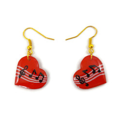 Boucles d'oreilles cœurs rouges musicaux