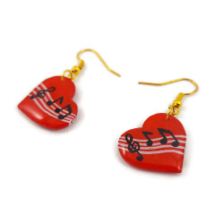 Boucles d'oreilles cœurs rouges musicaux
