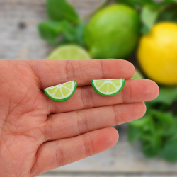 Green lemon half-slices ear studs