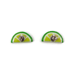 Green lemon half-slices ear studs