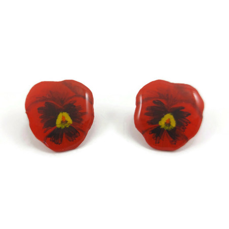 Red pansies ear studs