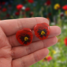 Red pansies ear studs