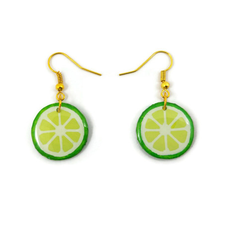 Green lemon slices dangle earrings