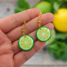 Green lemon slices dangle earrings