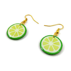 Green lemon slices dangle earrings