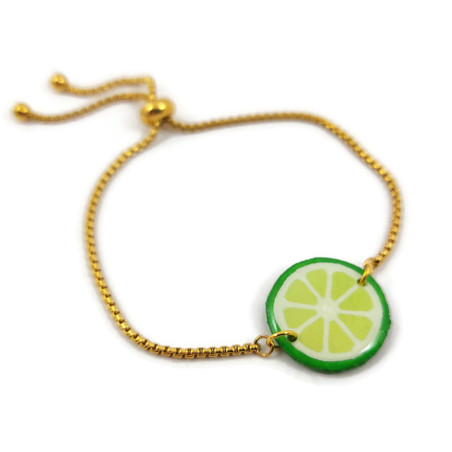 Green lemon slice adjustable bracelet