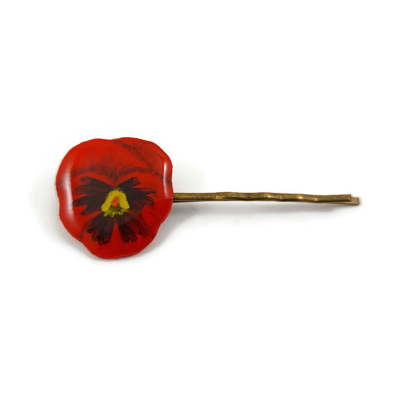 Red pansy hair pin