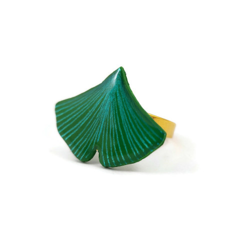 Bague feuille de ginkgo verte