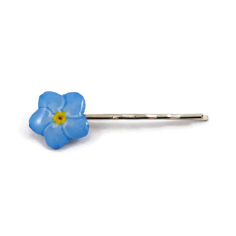 Blue forget me not hair pin