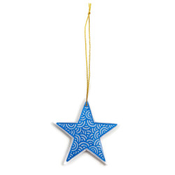 White star suspension with metallic blue doodles