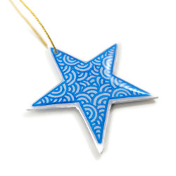 White star suspension with metallic blue doodles