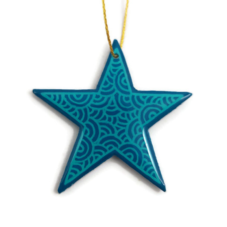 Turquoise blue star suspension with aqua blue doodles