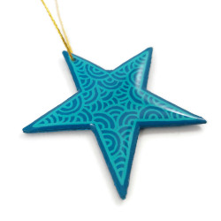 Turquoise blue star suspension with aqua blue doodles