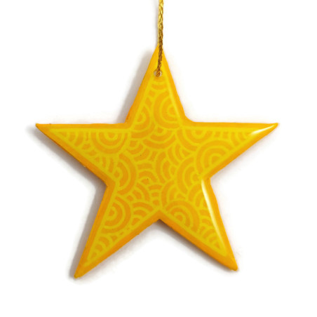 Yellow star suspension with light yellow doodles