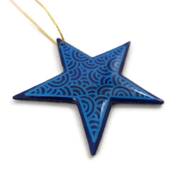 Dark blue star suspension with sky blue doodles