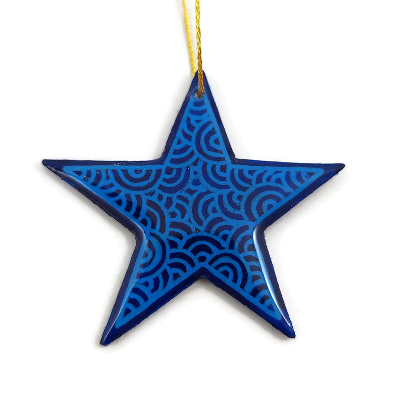 Dark blue star suspension with sky blue doodles