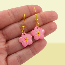 Boucles d'oreilles myosotis roses