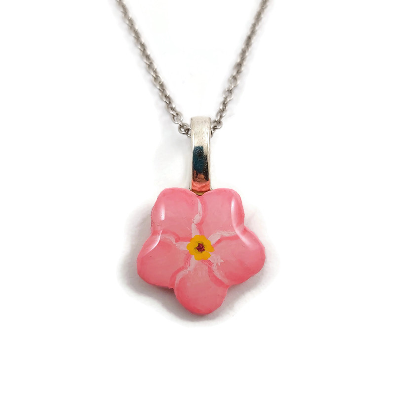 Pink forget-me-not necklace