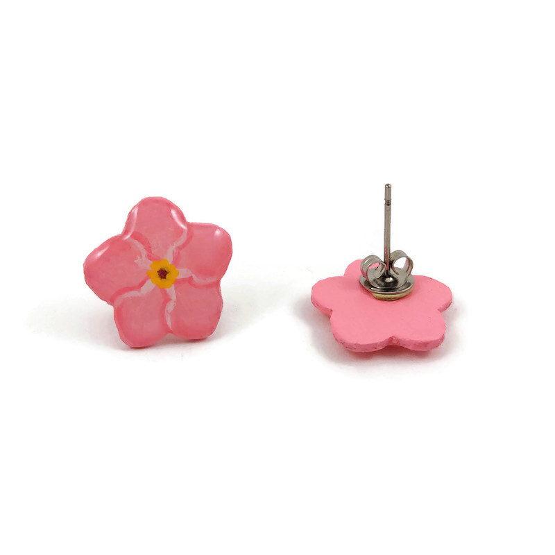 Pink Forget me not ear studs