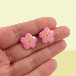 Pink Forget me not ear studs